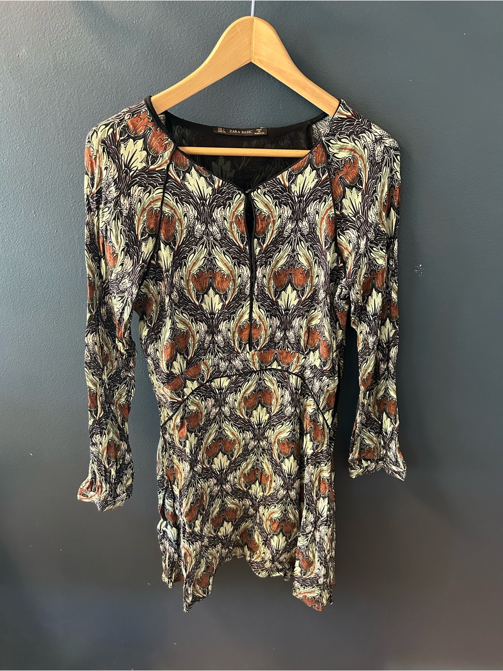 Zara Vintage-style Printed Long-Sleeve mini dress